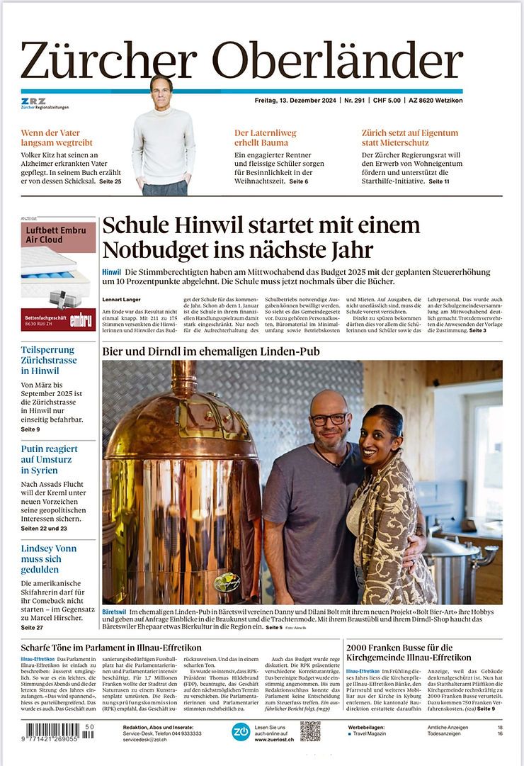 Zürcher Oberländer Bericht vom 13. Dezember 2024 über Bier und Dirndl im ehemaligen Linden-Pub